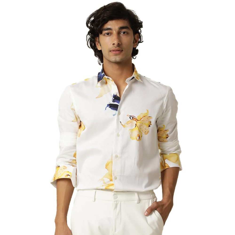 Nobel Monk Men's Solid Casual Shirt | Full Sleeve | Floral Print | Stylish Shirt For Men