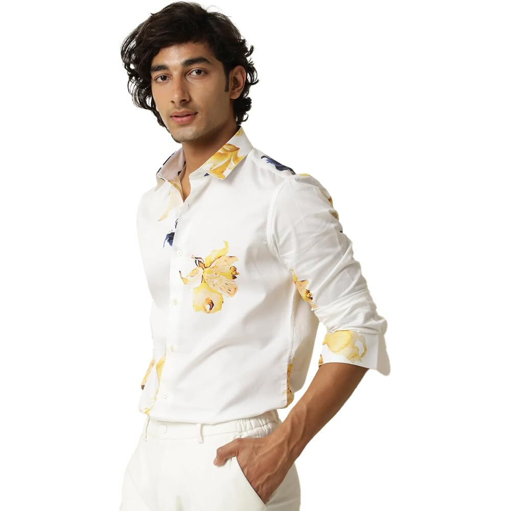 Nobel Monk Men's Solid Casual Shirt | Full Sleeve | Floral Print | Stylish Shirt For Men