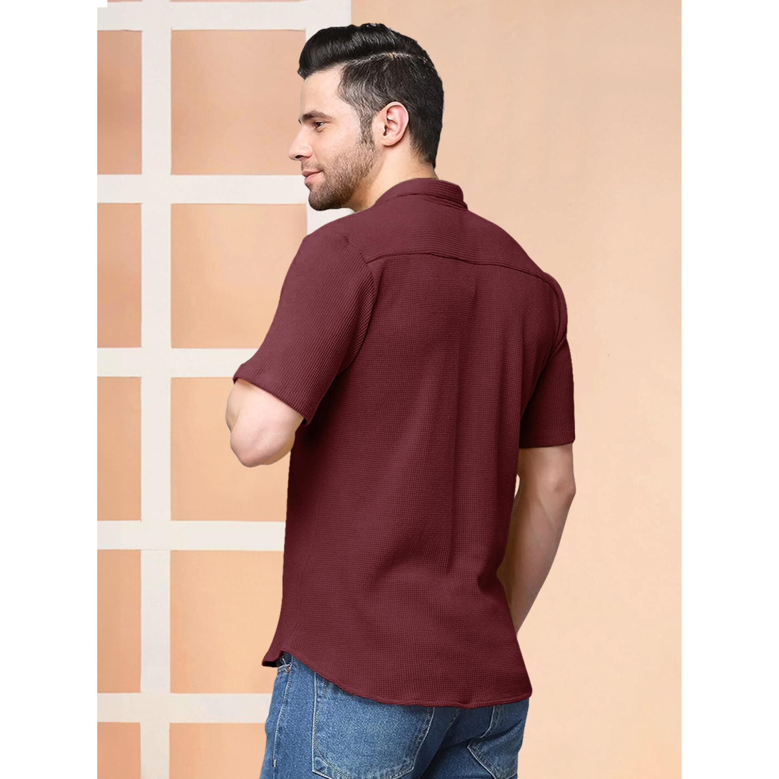 Nobel Monk Men's Solid Casual Shirt |Half Sleeve | Regular Fit |Stylish Shirt For Men Wine Red