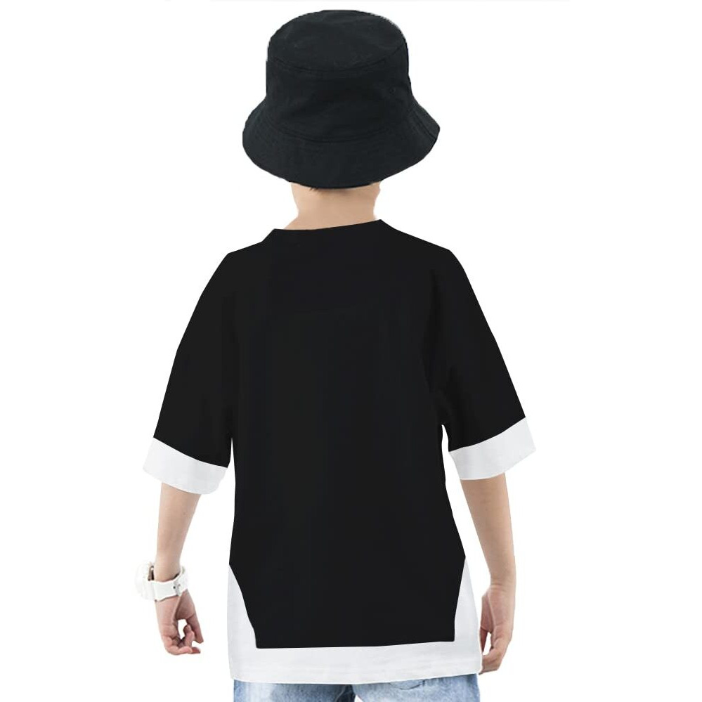Eyebogler Boy's Trendy Round Neck Half Sleeves Loose Fit Solid T-Shirt Black White