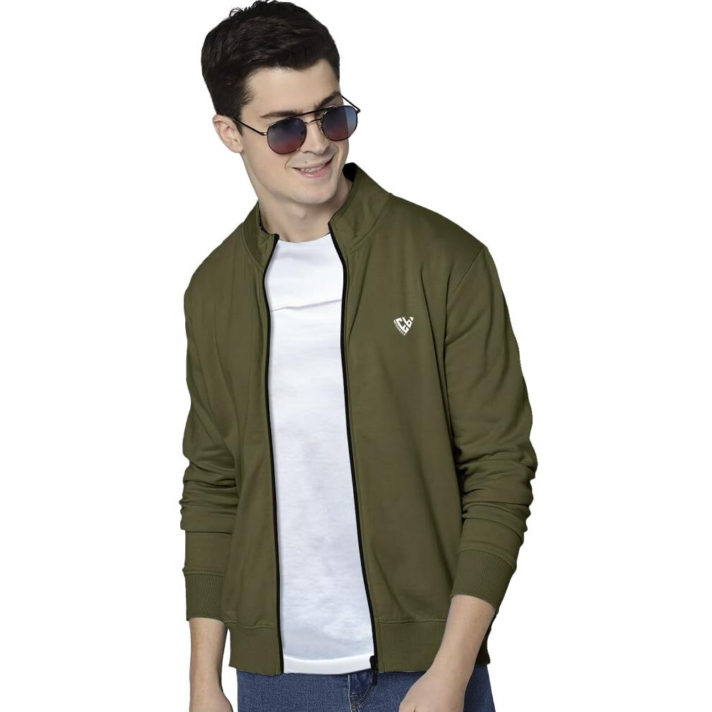 Eyebogler Men's Cotton Blend Solid Henley Neck Full Sleeves Regular Fit Sweatshirt Olive Green