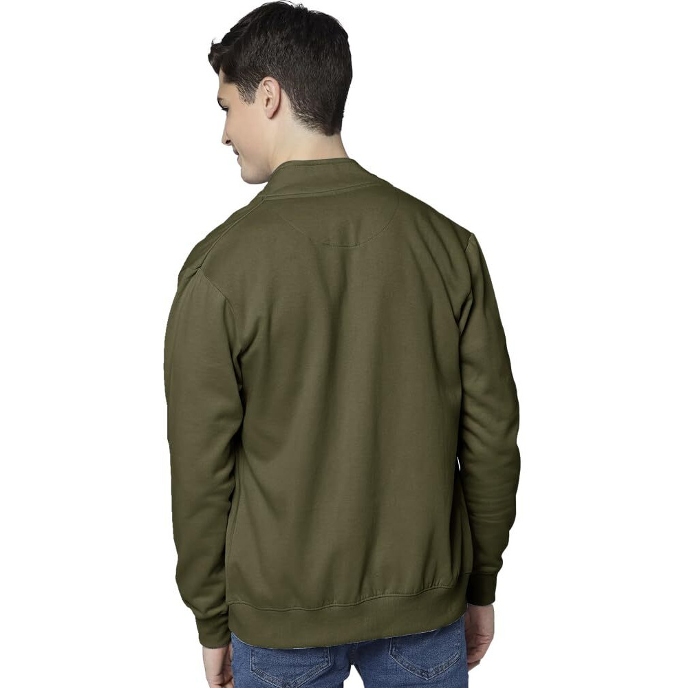 Eyebogler Men's Cotton Blend Solid Henley Neck Full Sleeves Regular Fit Sweatshirt Olive Green