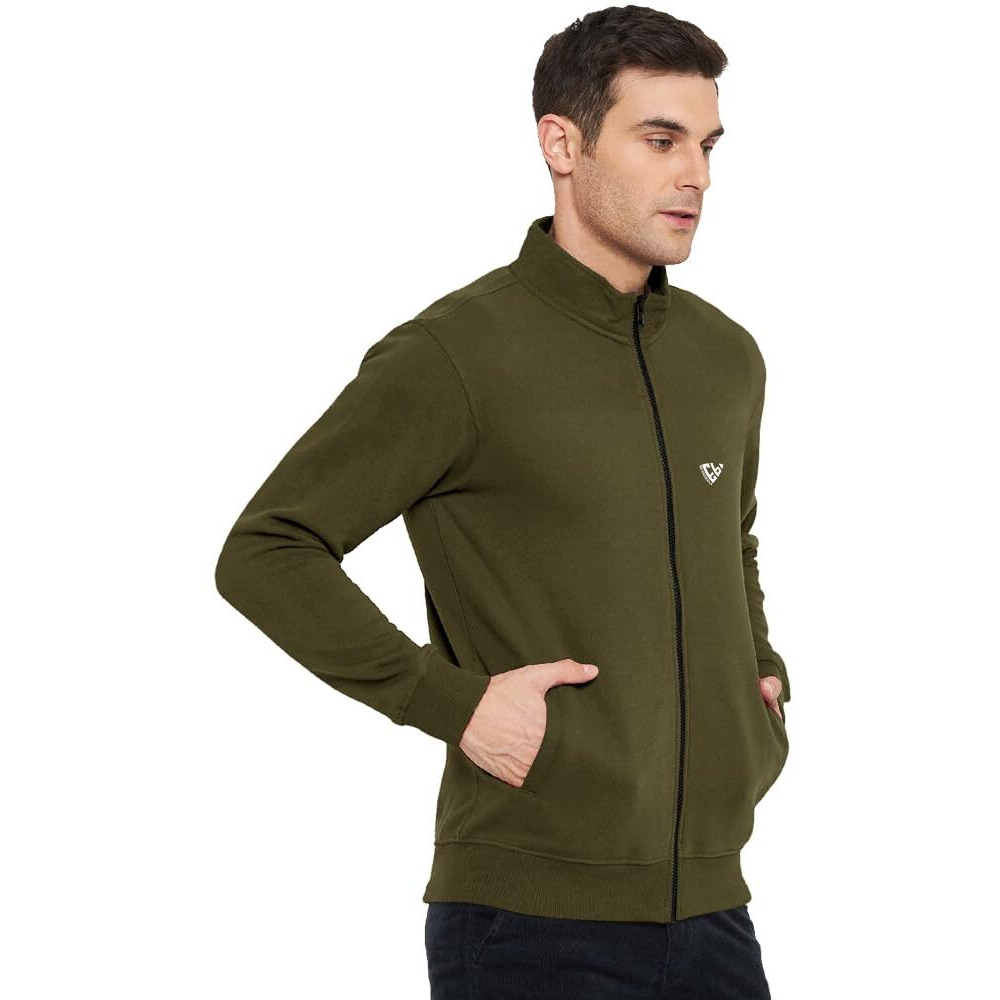 Eyebogler Men's Cotton Blend Solid Henley Neck Full Sleeves Regular Fit Sweatshirt Olive Green