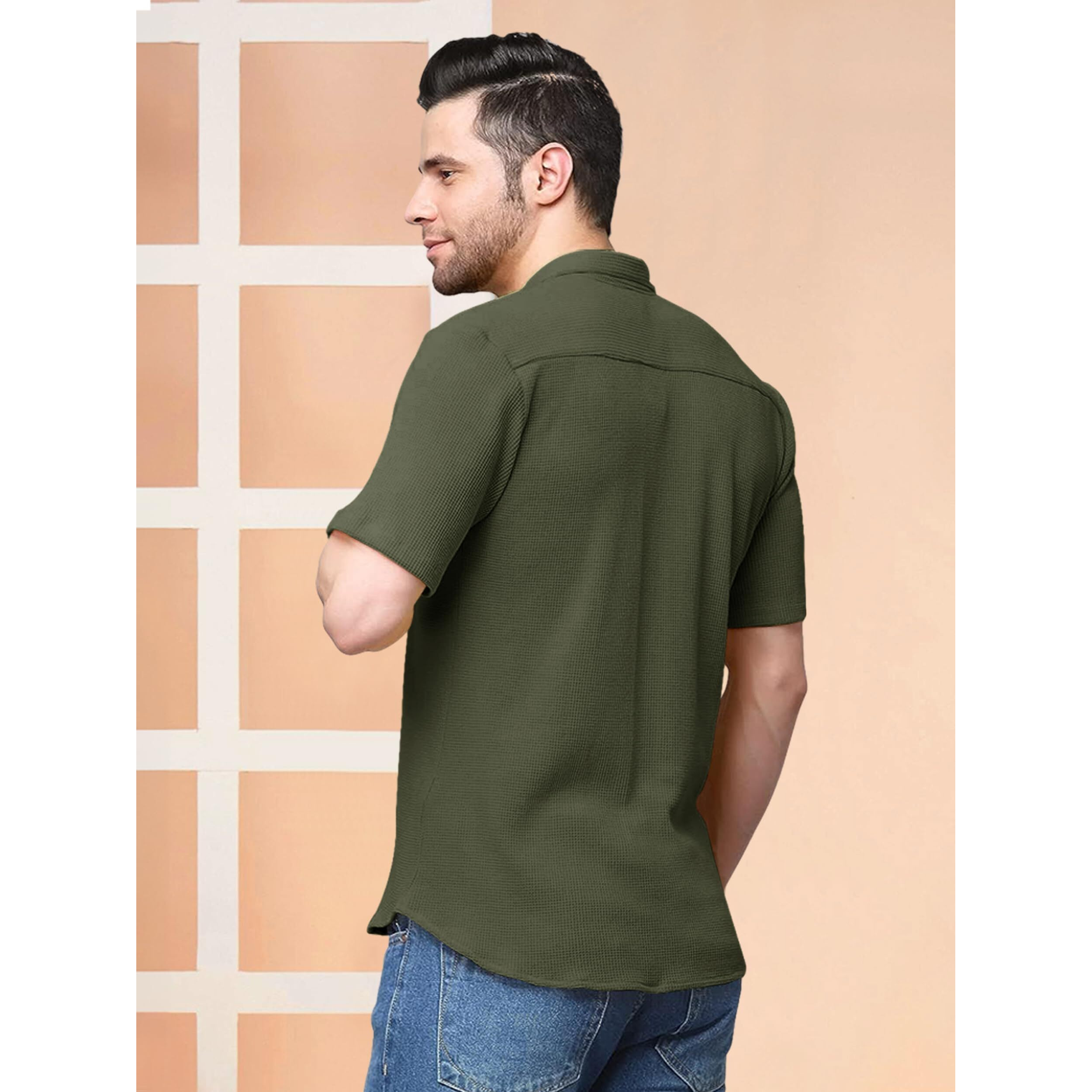 Nobel Monk Men's Solid Casual Shirt |Half Sleeve | Regular Fit |Stylish Shirt For Men Military Green