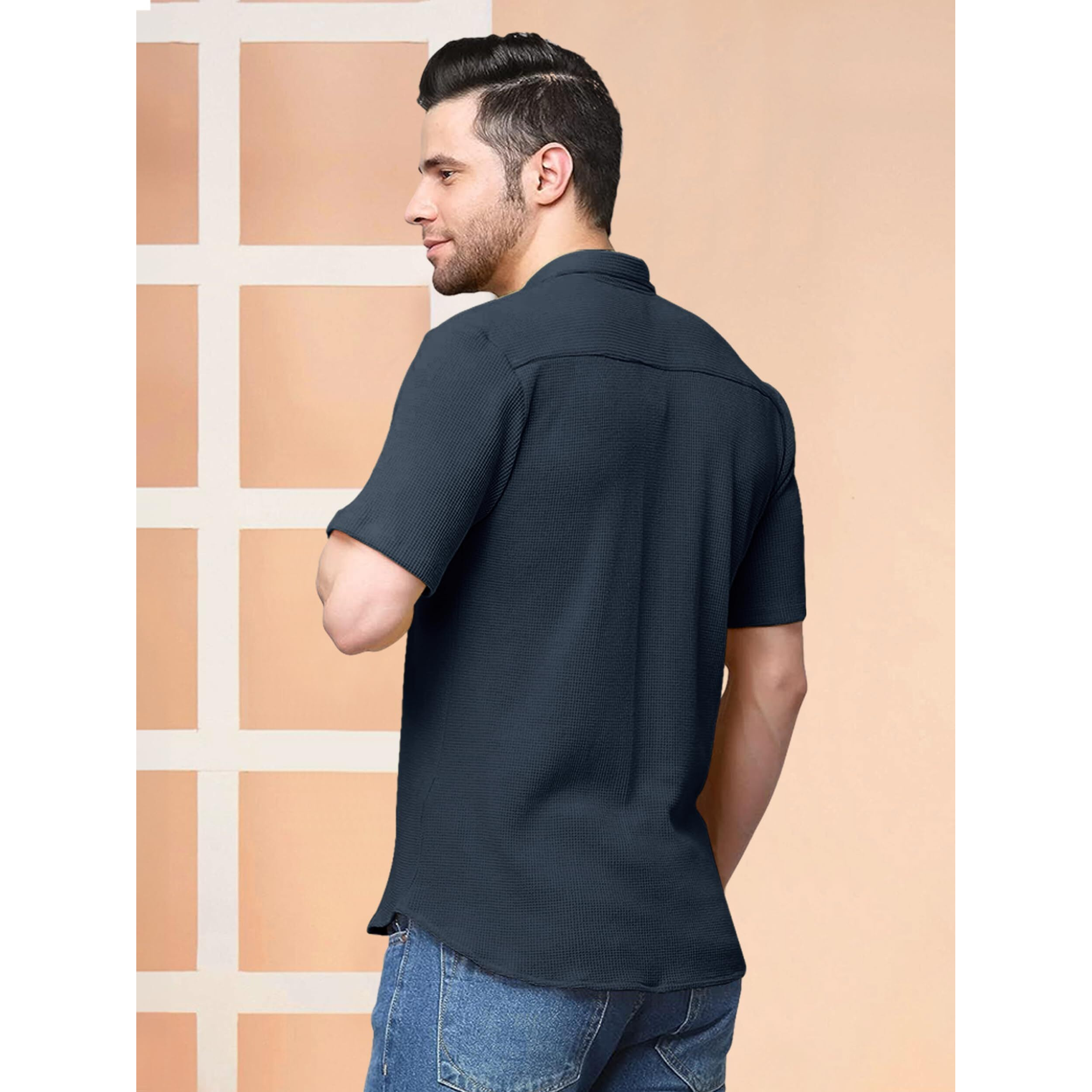 Nobel Monk Men's Solid Casual Shirt |Half Sleeve | Regular Fit |Stylish Shirt For Men Navy Blue