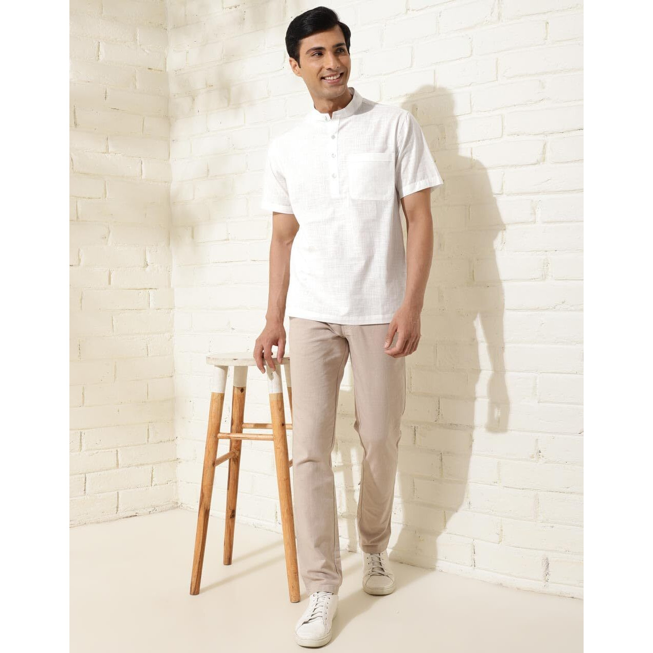 Fabindia Men's Solid Relaxed Fit Shirt (2123224White_White