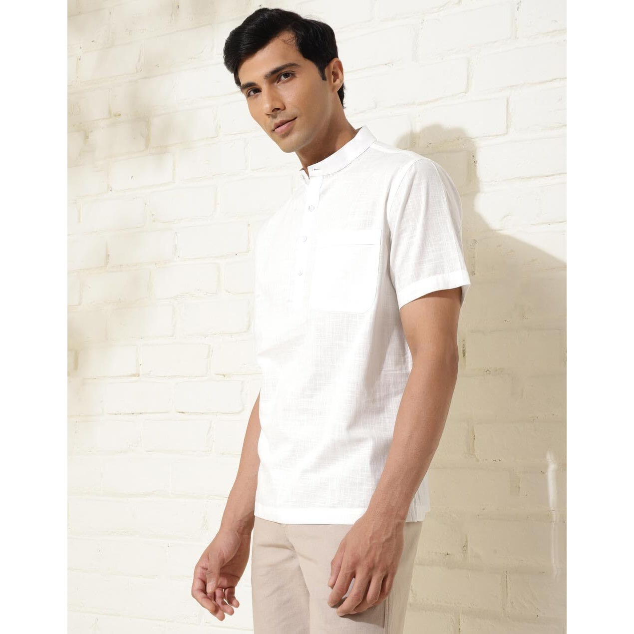 Fabindia Men's Solid Relaxed Fit Shirt (2123224White_White