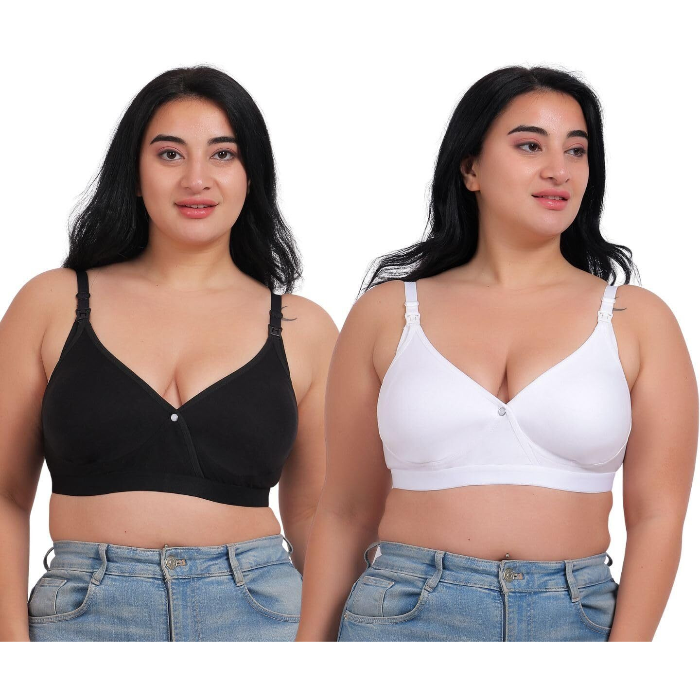 Fabme Women's Cotton Wire Free Casual Nursing Bra (Pack Of 2) (Po2-Br_243_White, Black
