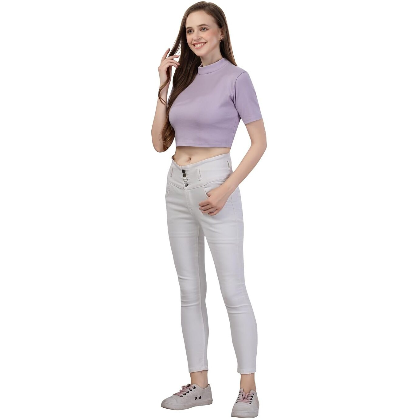 Fabme Women's Short Sleeves Rib Crop Top - Lavender