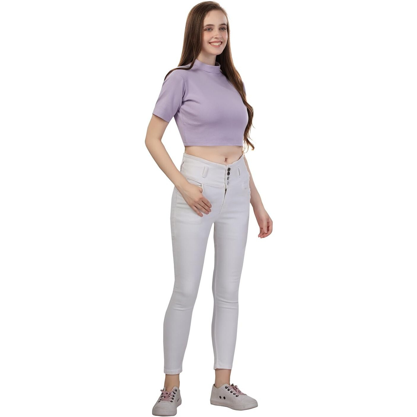 Fabme Women's Short Sleeves Rib Crop Top - Lavender