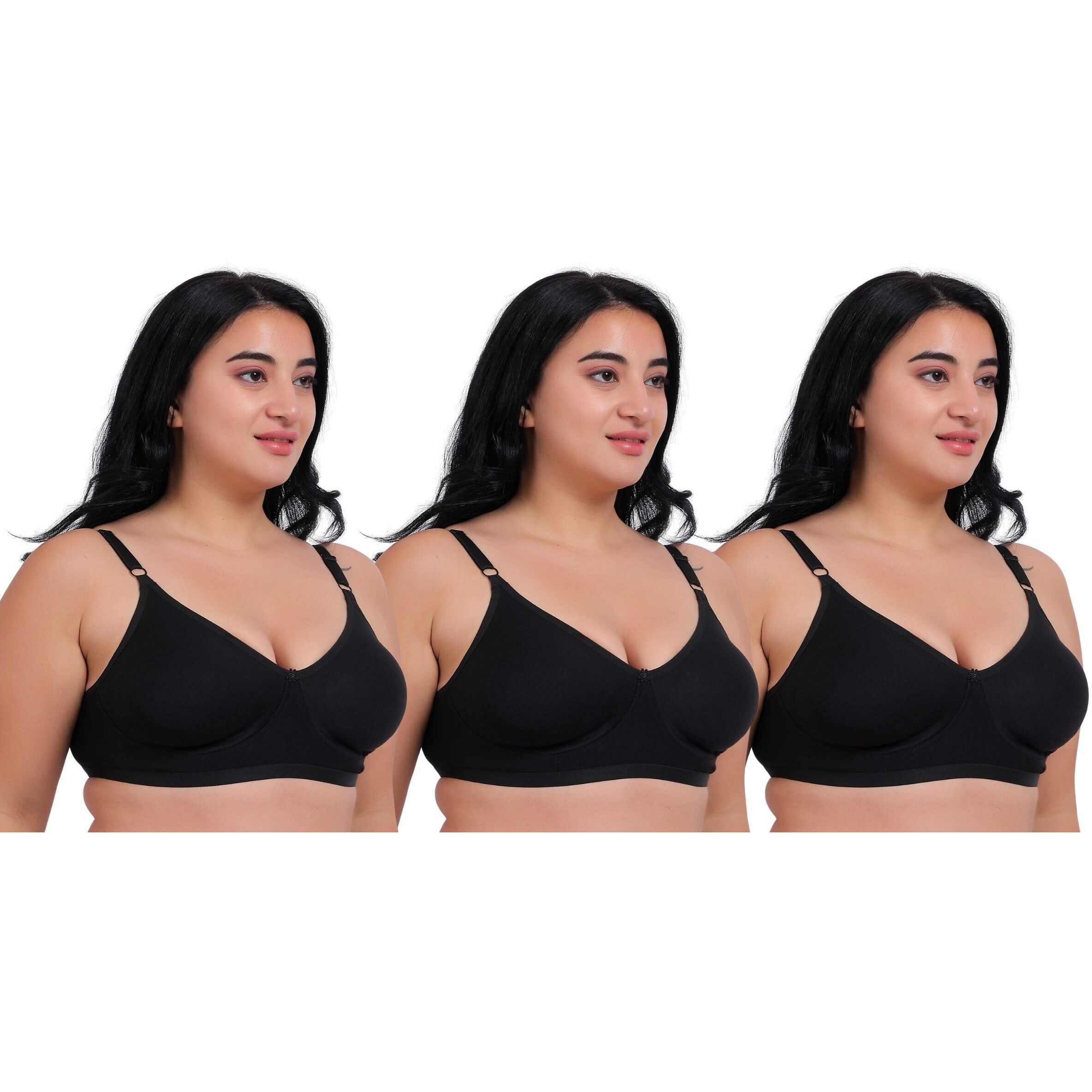 Fabme Women's Seamless, Non-Wired, Non-Padded, T-Shirt Bra (Pack Of 3) (Size - 32C) (Colour Black)