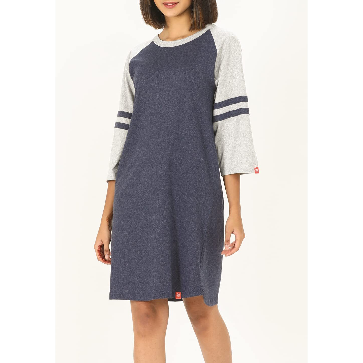 Evolove Women's Cotton Knee Length Short Night Gown Nighty Dress With Pocket, Super Soft Comfortable (Navy, Sngkcnmw21-M5022-M)