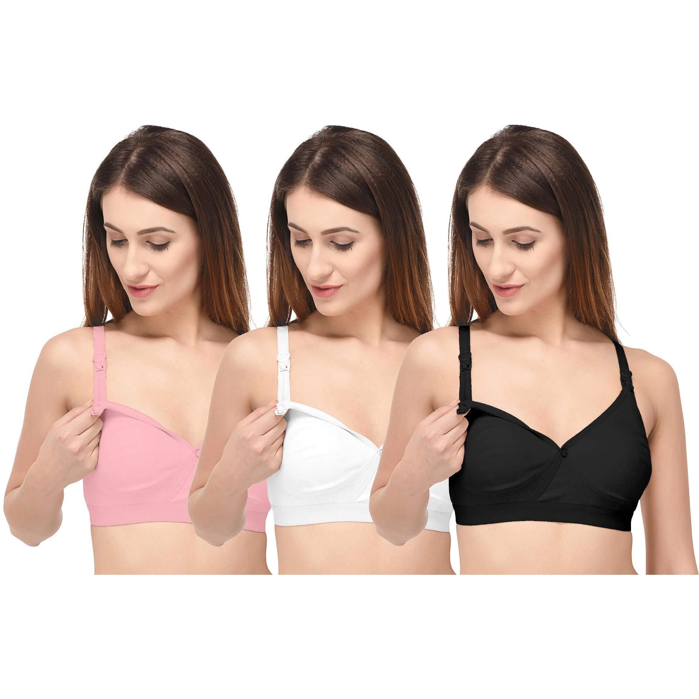 Fabme Women's Cotton Non Padded Wire Free Maternity Bra Pink,White,Blac