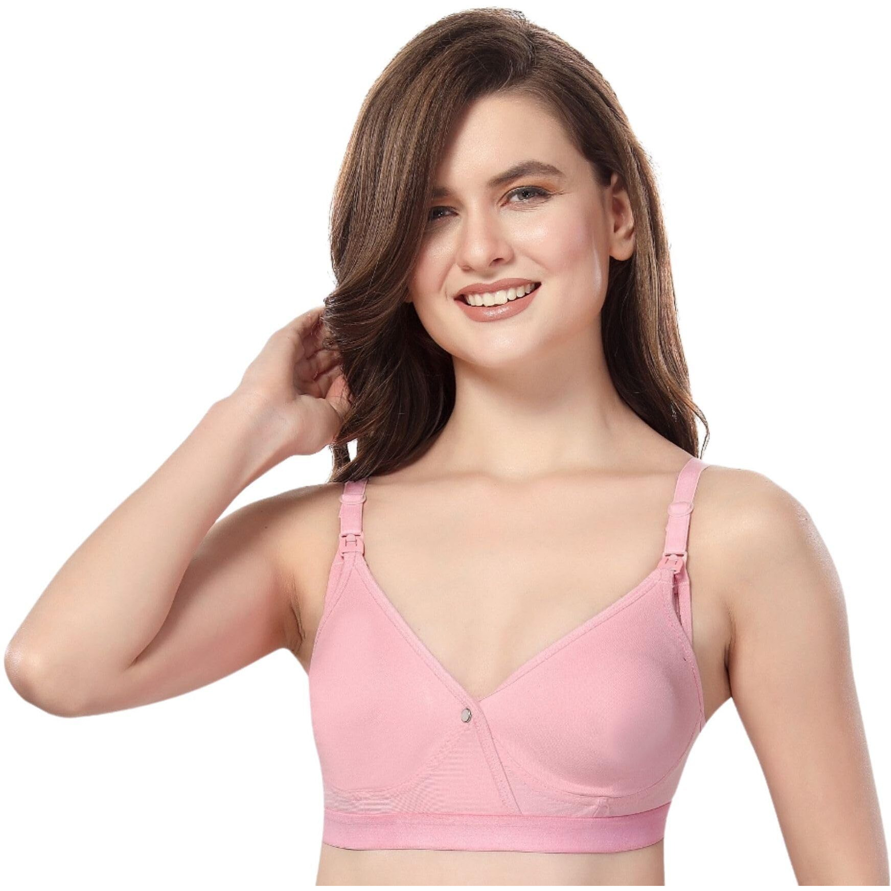 Fabme Women's Cotton Seamless Nursing Bra (Br0243Pk_Pink_42)