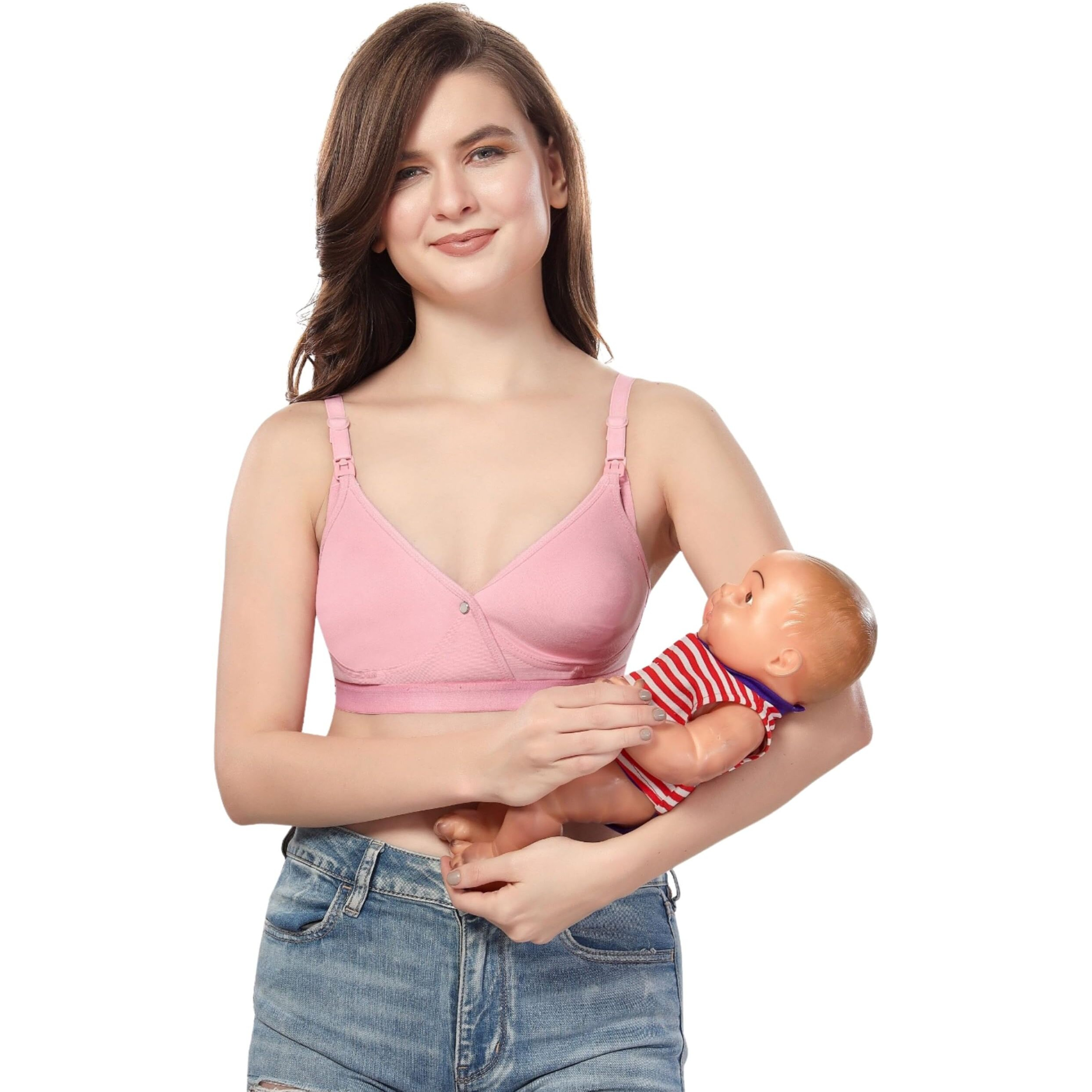 Fabme Women's Cotton Seamless Nursing Bra (Br0243Pk_Pink_42)