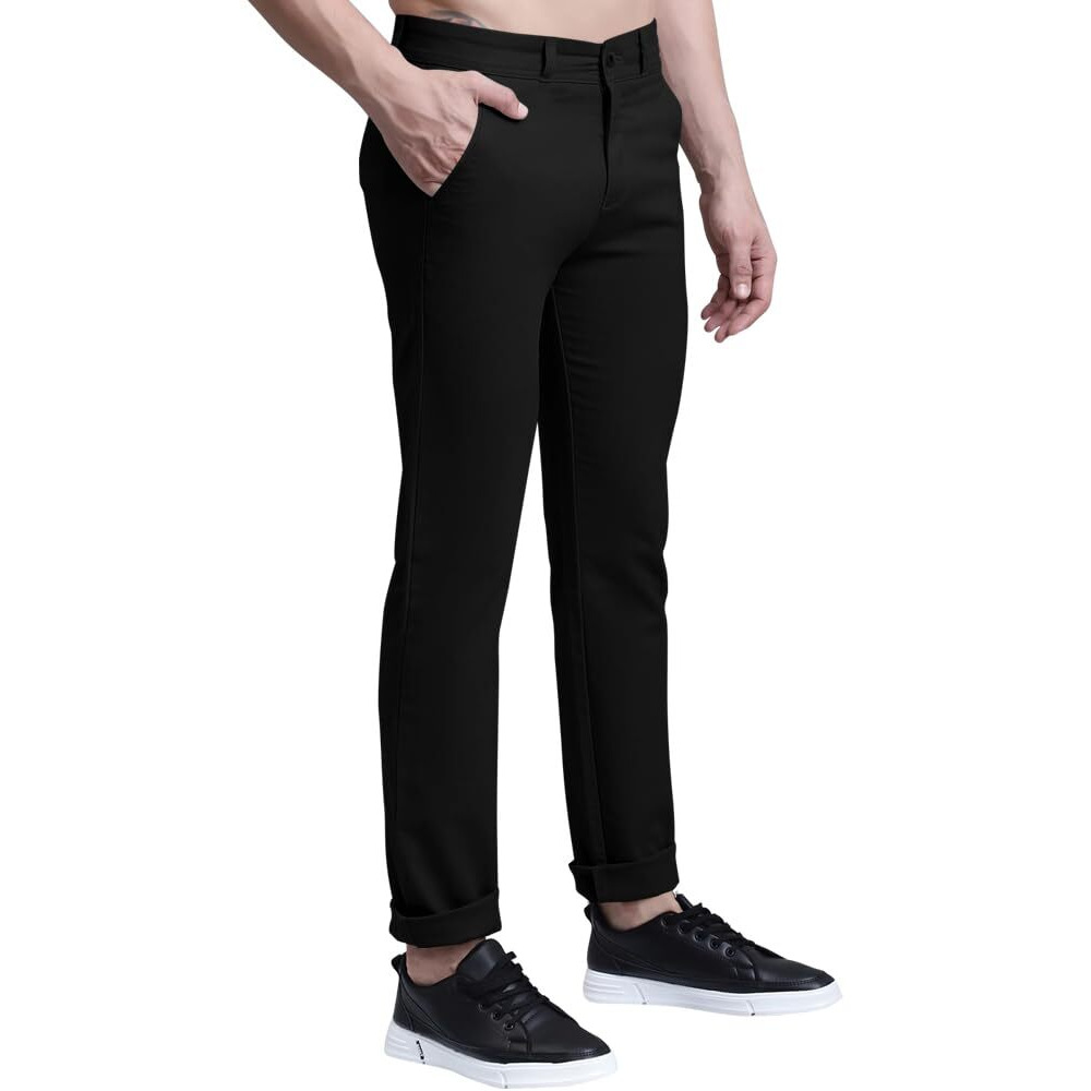 Eyebogler Noble Monk Men's Mid Rise Casual Regular Fit Pants (Mb19_Black, Medium