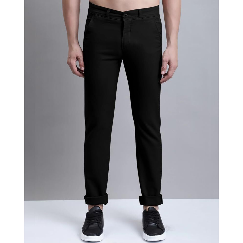 Eyebogler Noble Monk Men's Mid Rise Casual Regular Fit Pants (Mb19_Black, Medium