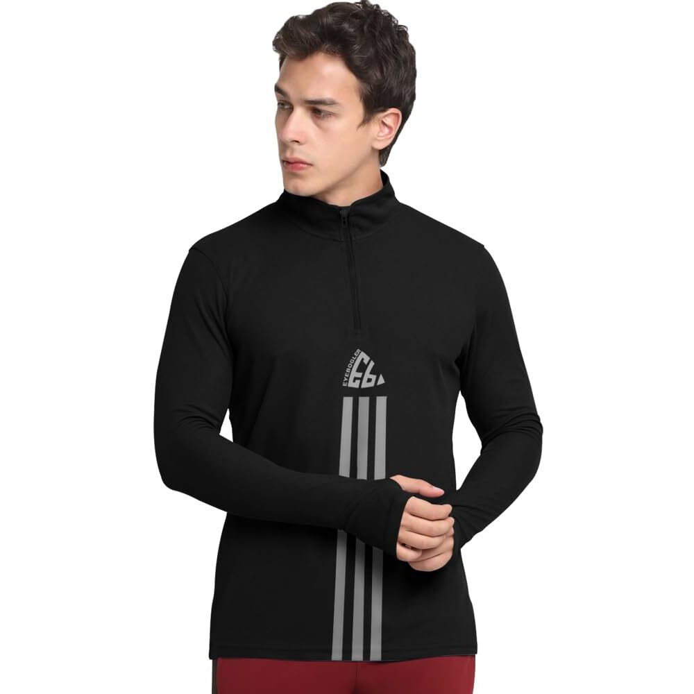 Eyebogler Men Polo Neck Graphic Printed Full Sleeve Regular Fir T-Shirt Black