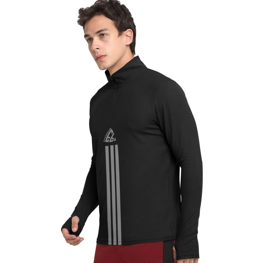 Eyebogler Men Polo Neck Graphic Printed Full Sleeve Regular Fir T-Shirt Black