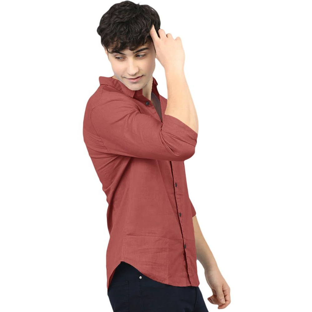 Eyebogler Men's Casual Solid Shirt Peach