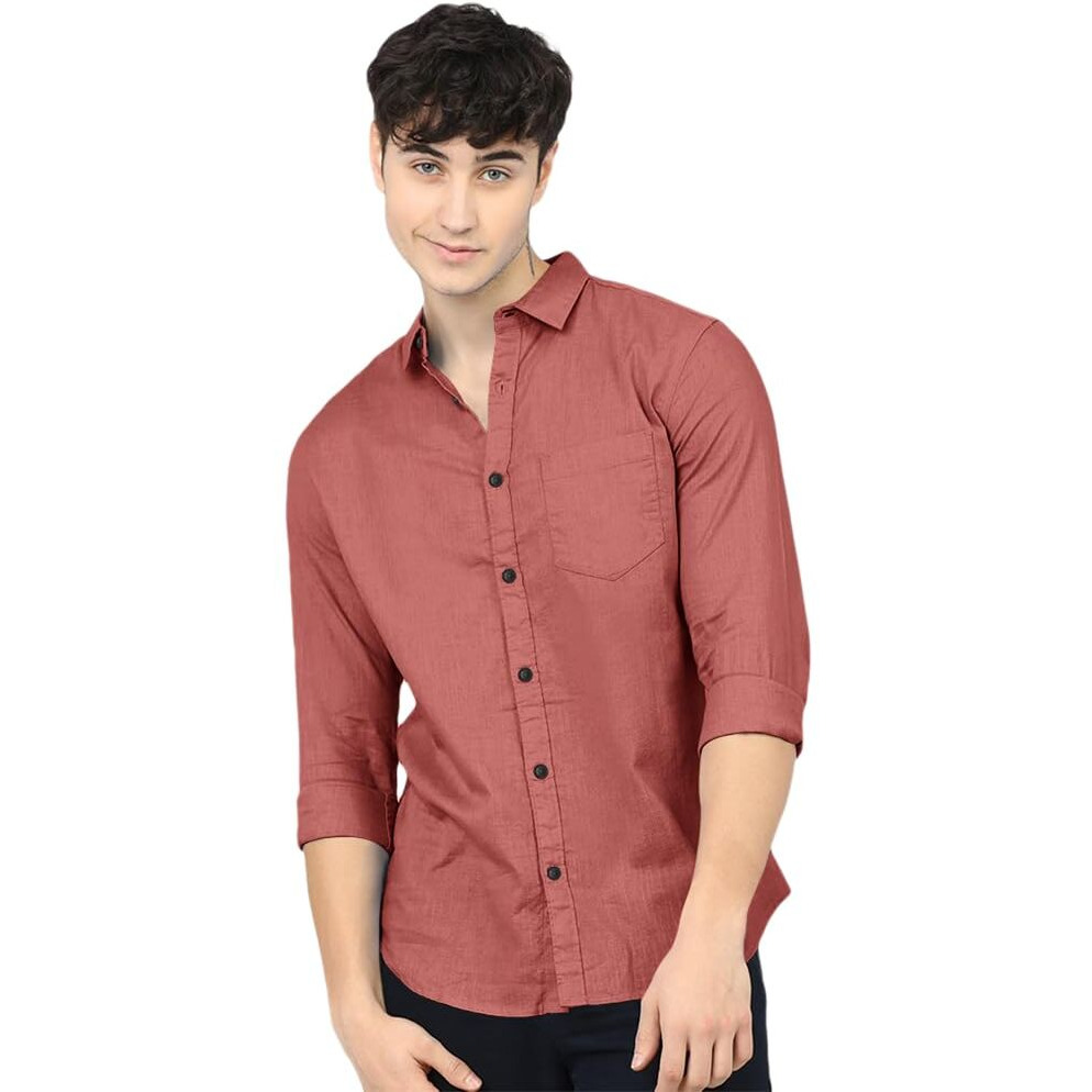 Eyebogler Men's Casual Solid Shirt Peach