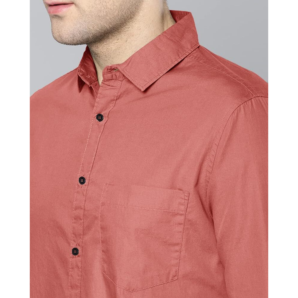 Eyebogler Men's Casual Solid Shirt Peach