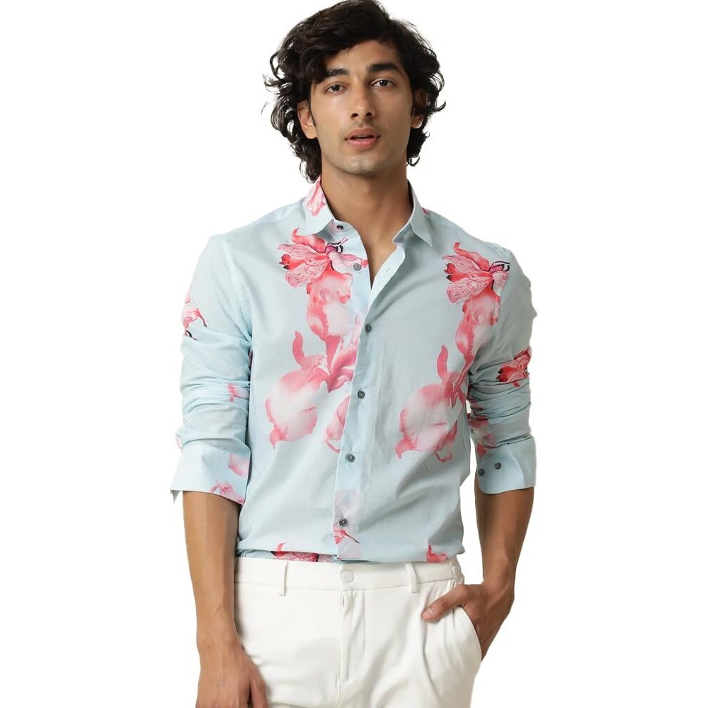 Eyebogler Men Regular Fit Printed Spread Collar Casual Shirt