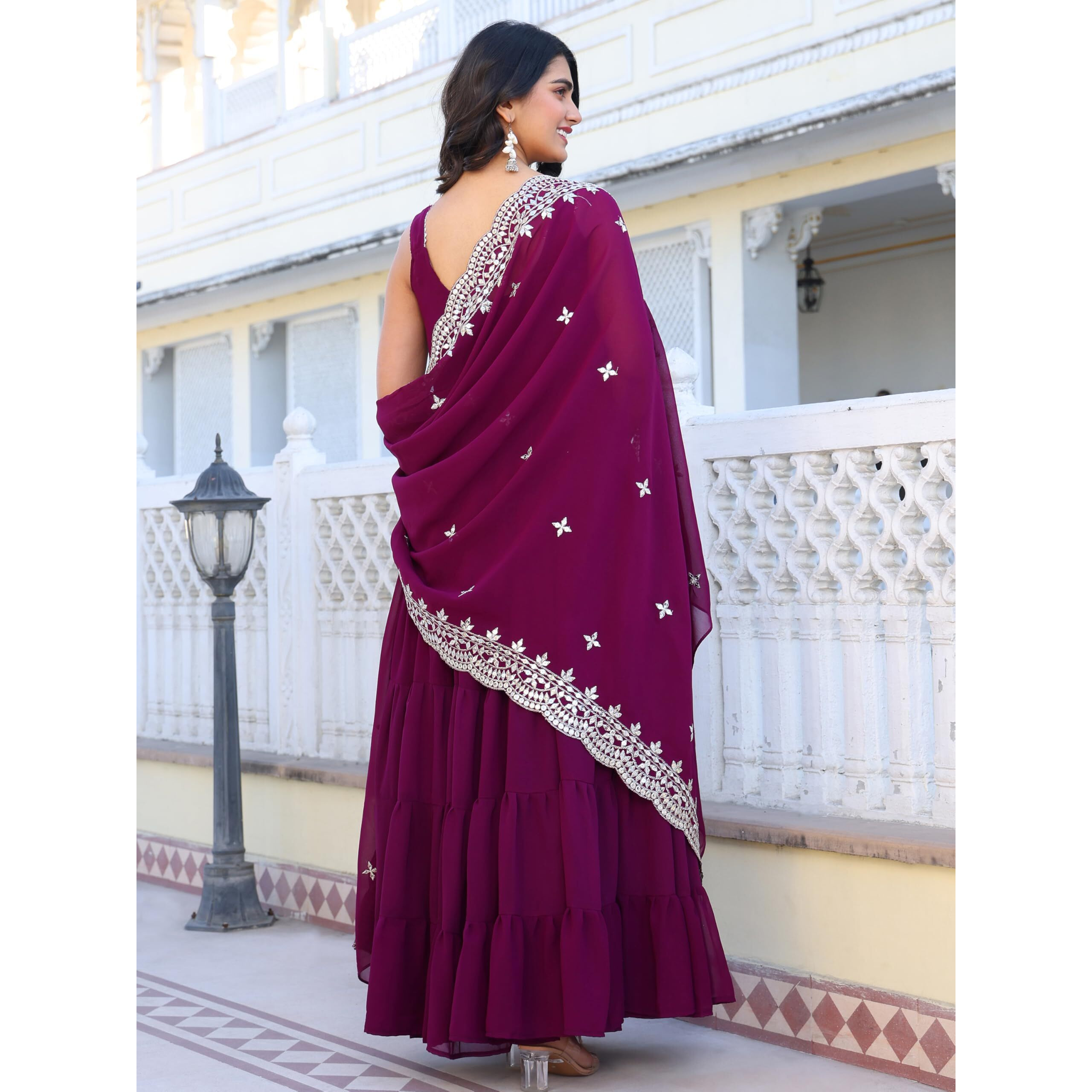 Fashion Basket Georgette Anarkali Dress For Women Red