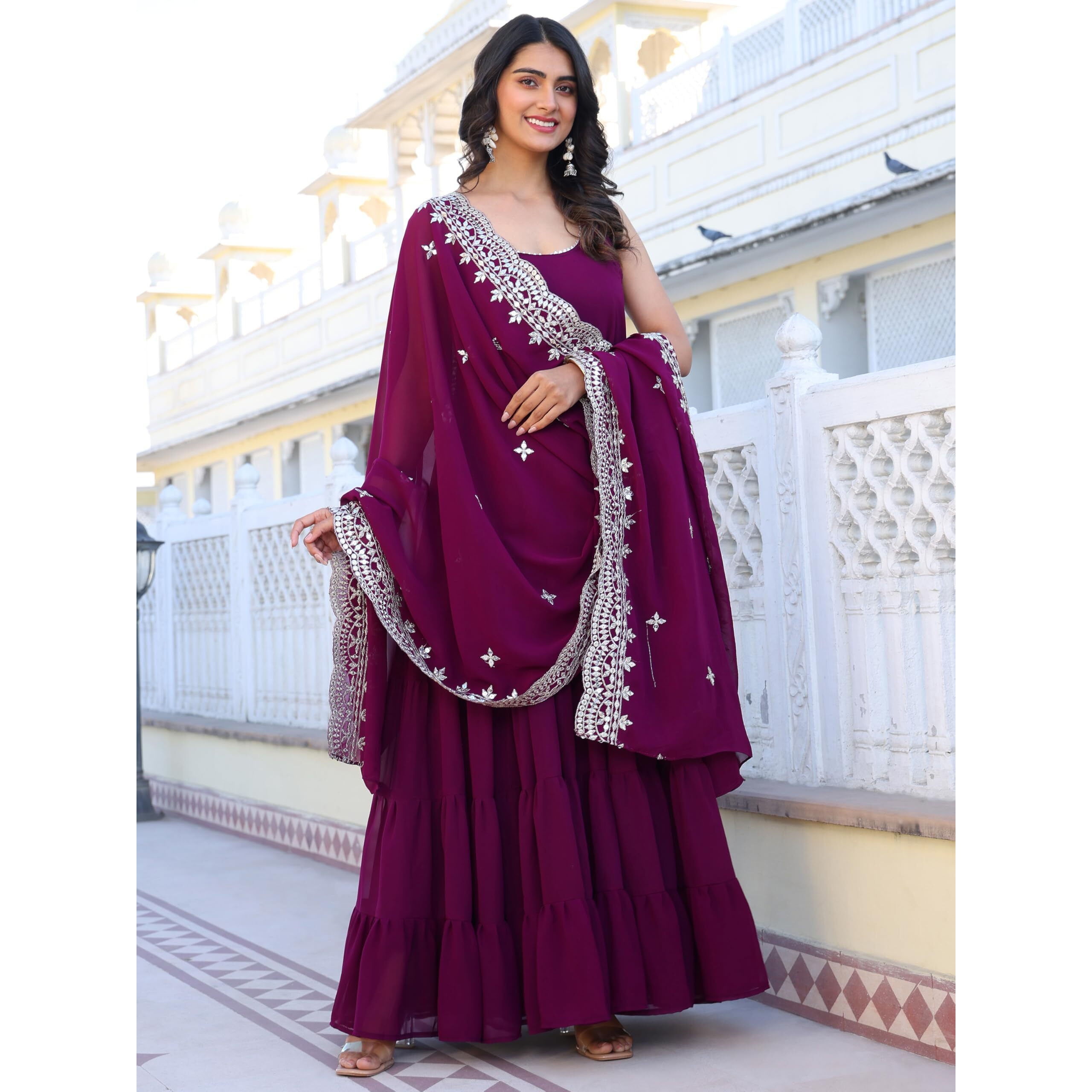 Fashion Basket Georgette Anarkali Dress For Women Red