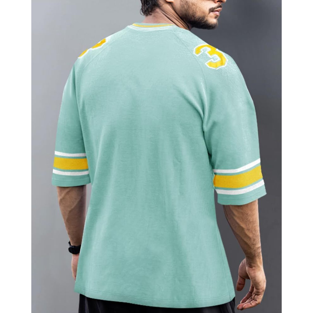 Eyebogler Oversized Loose Fit Drop Shooulder 3/4Th Sleeves Cotton Blend Baggy Printed T-Shirt For Men