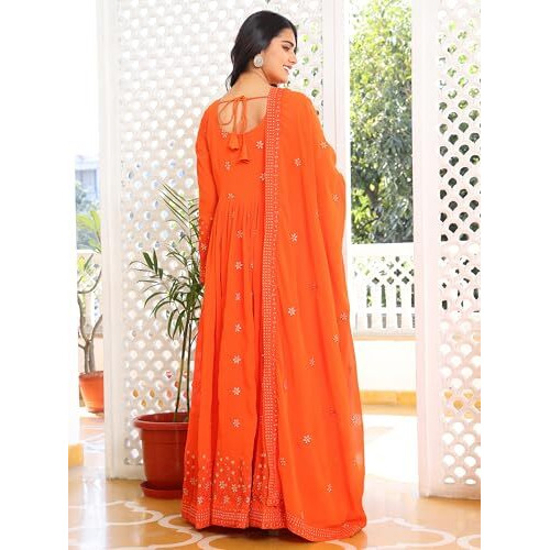 Fashion Basket Georgette Anarkali Kurta For Women Orange