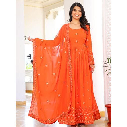 Fashion Basket Georgette Anarkali Kurta For Women Orange