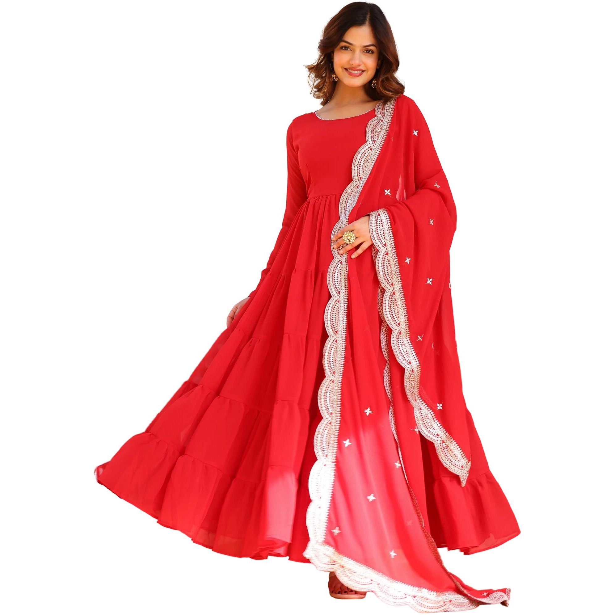 Fashion Basket Georgette Anarkali Kurta Set For Women Red