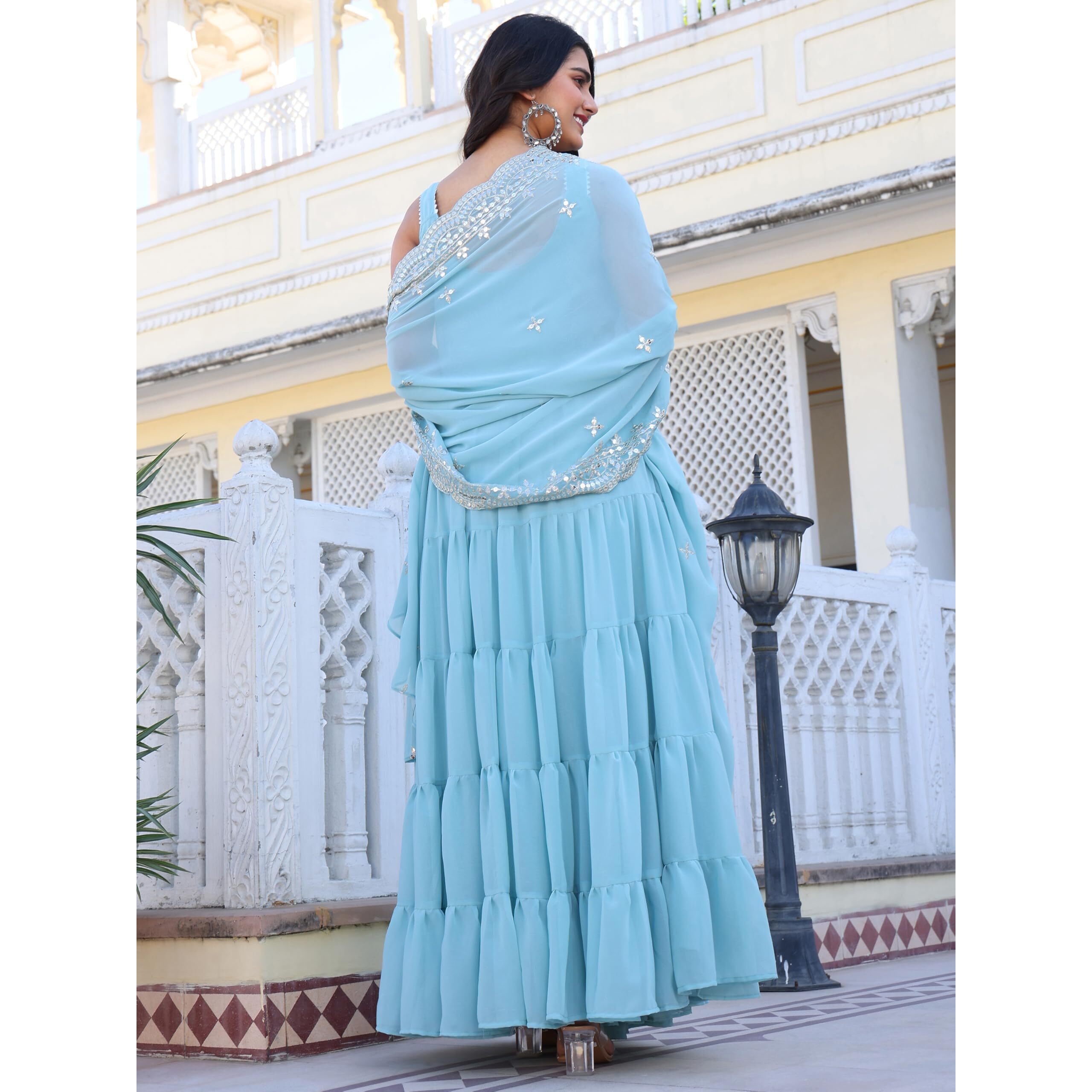 Fashion Basket Georgette Anarkali Dress For Women Sky Blue