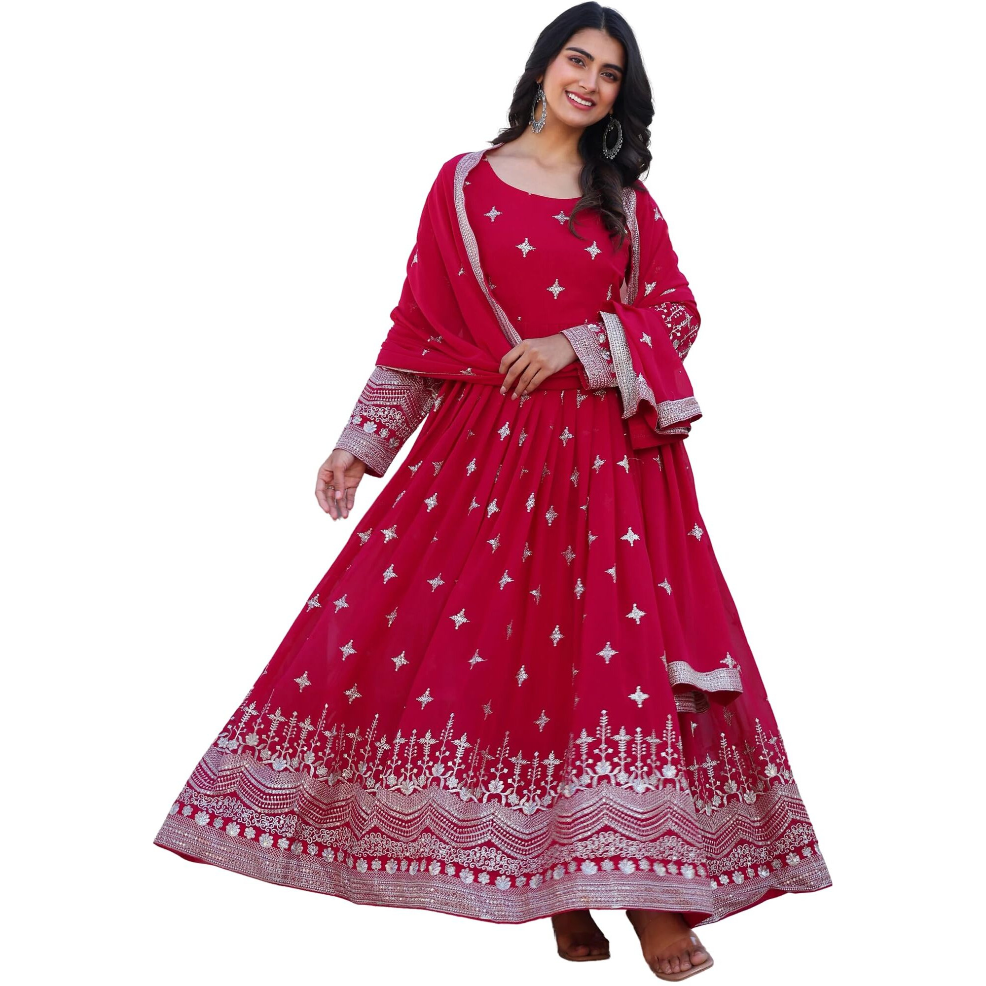 Fashion Basket Georegtte Embroidered Anarkali Long Dress For Women