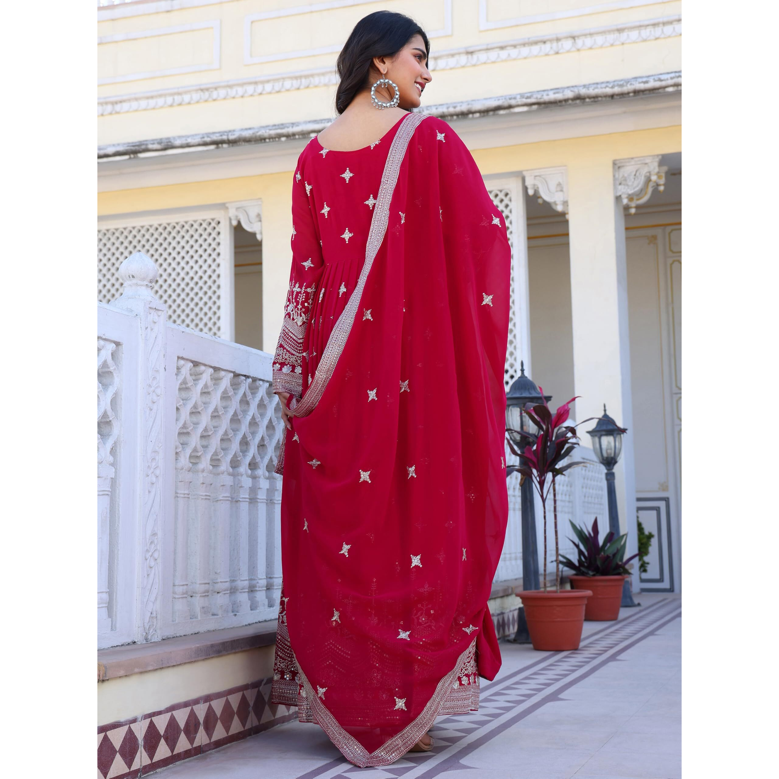 Fashion Basket Georegtte Embroidered Anarkali Long Dress For Women