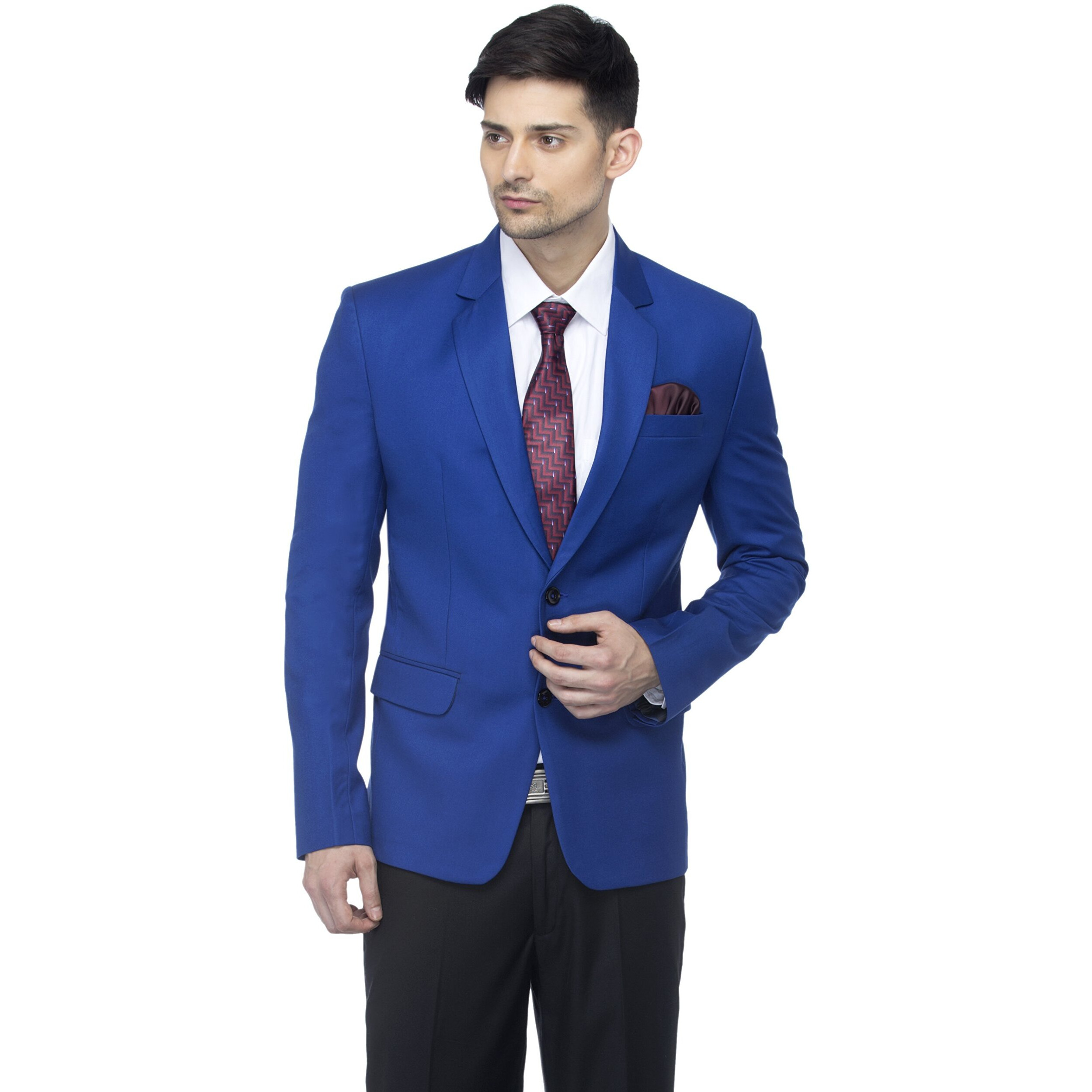 Favoroski Designer Men's Slim Fit Notched Lapel Single Breasted Solid Blazer (Royal Blue, 5Xl)
