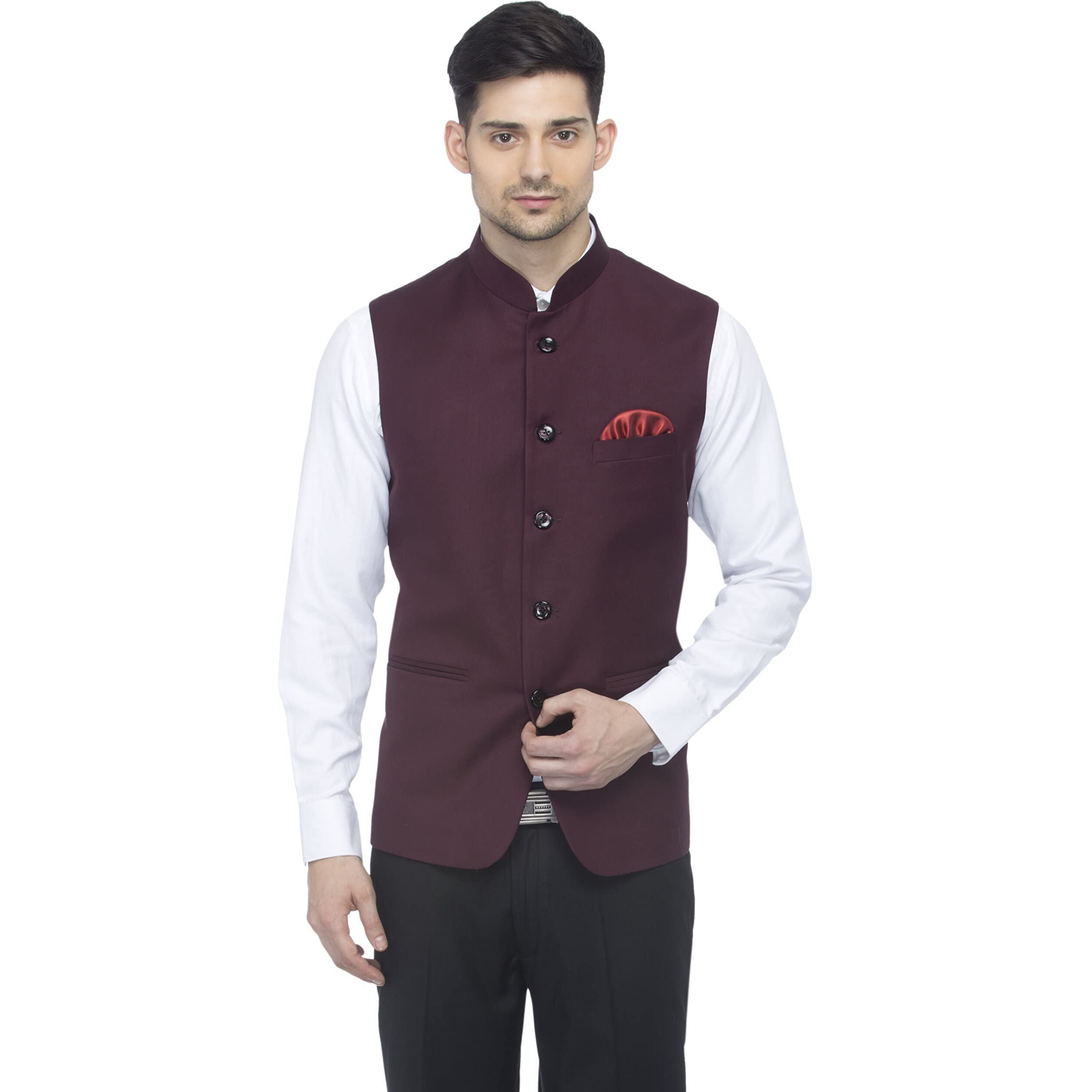 Favoroski Bandhgala Sleeveless Jackets Ethnic Men's Wear Waistcoat (Chocolate_38)