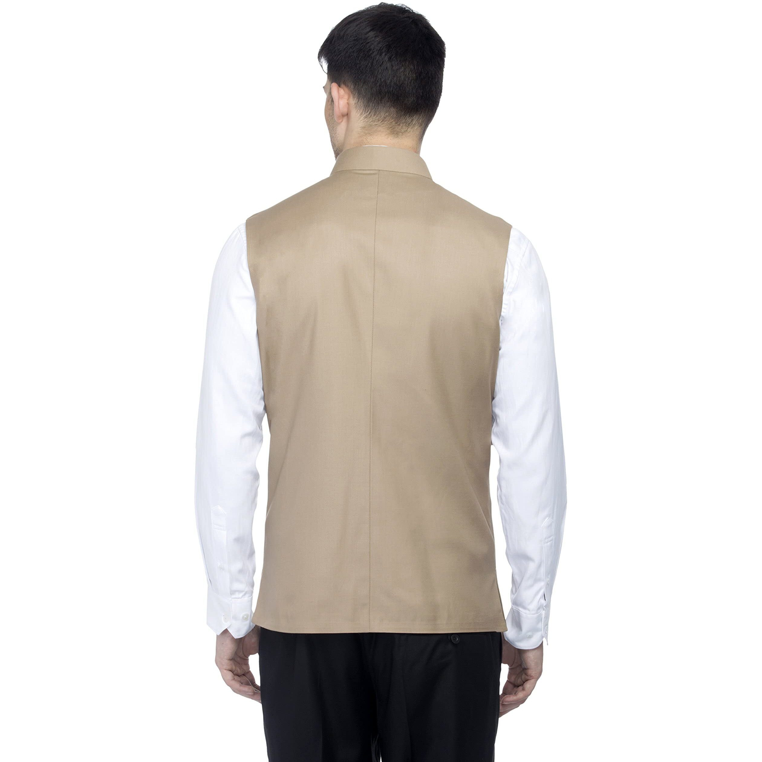 Favoroski Bandhgala Sleeveless Jackets Ethnic Men's Wear Waistcoat (Beige_42)