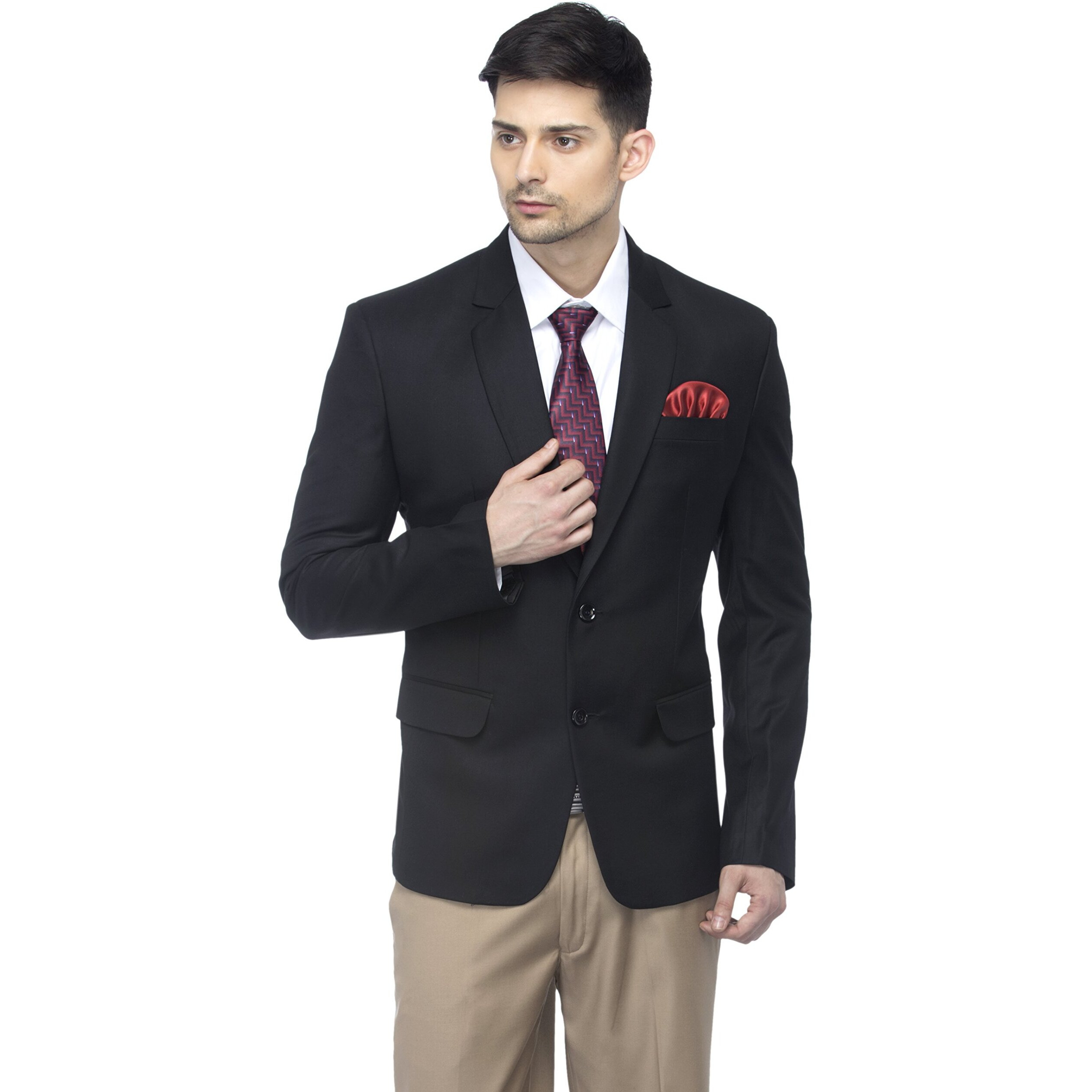 Favoroski Designer Men's Slim Fit Notch Lapel Collar Single Breasted Tuxedo Blazer, Black 2Xl