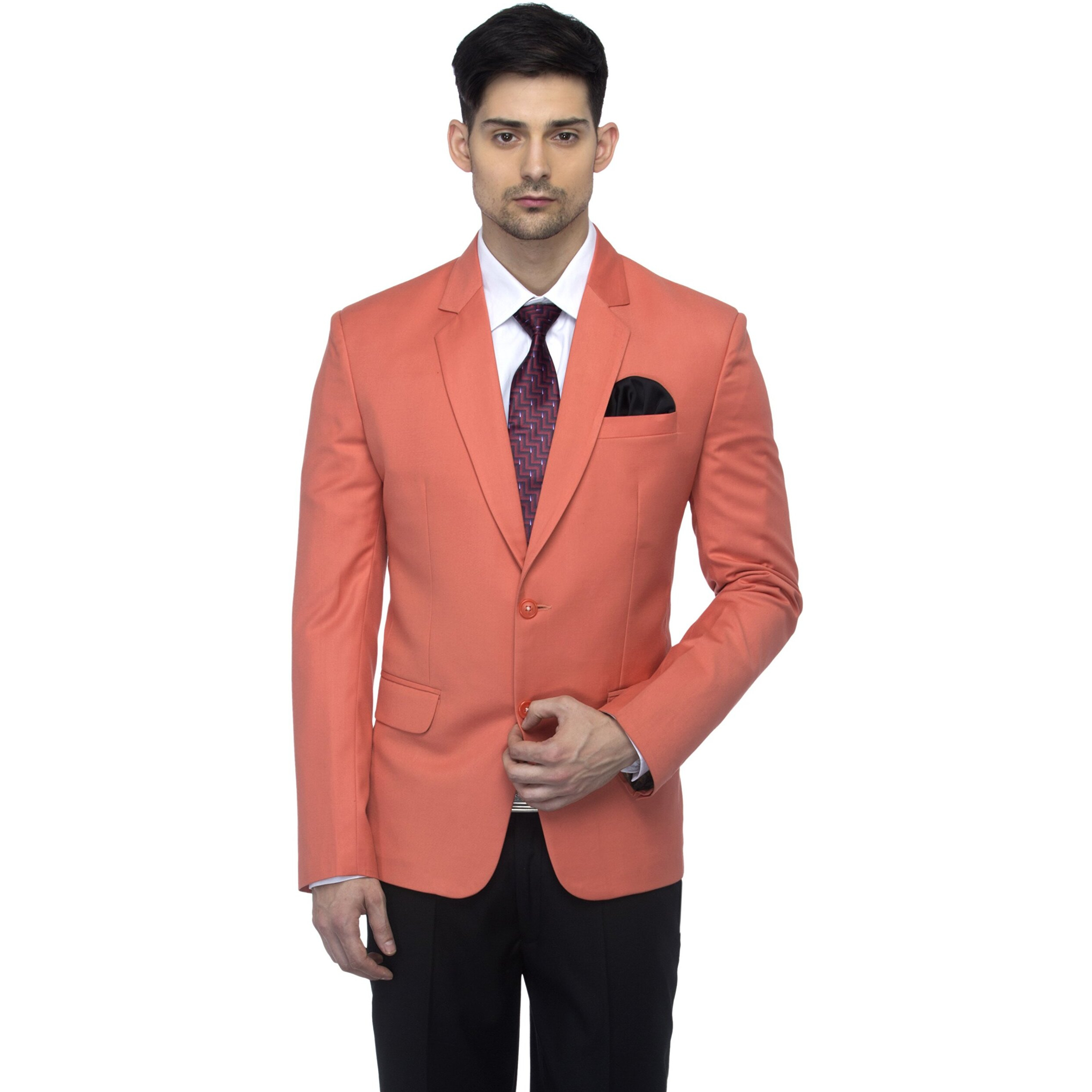 Favoroski Designer Men's Slim Fit Notch Lapel Collar Single Breasted Tuxedo Blazer, Light Orange 5Xl