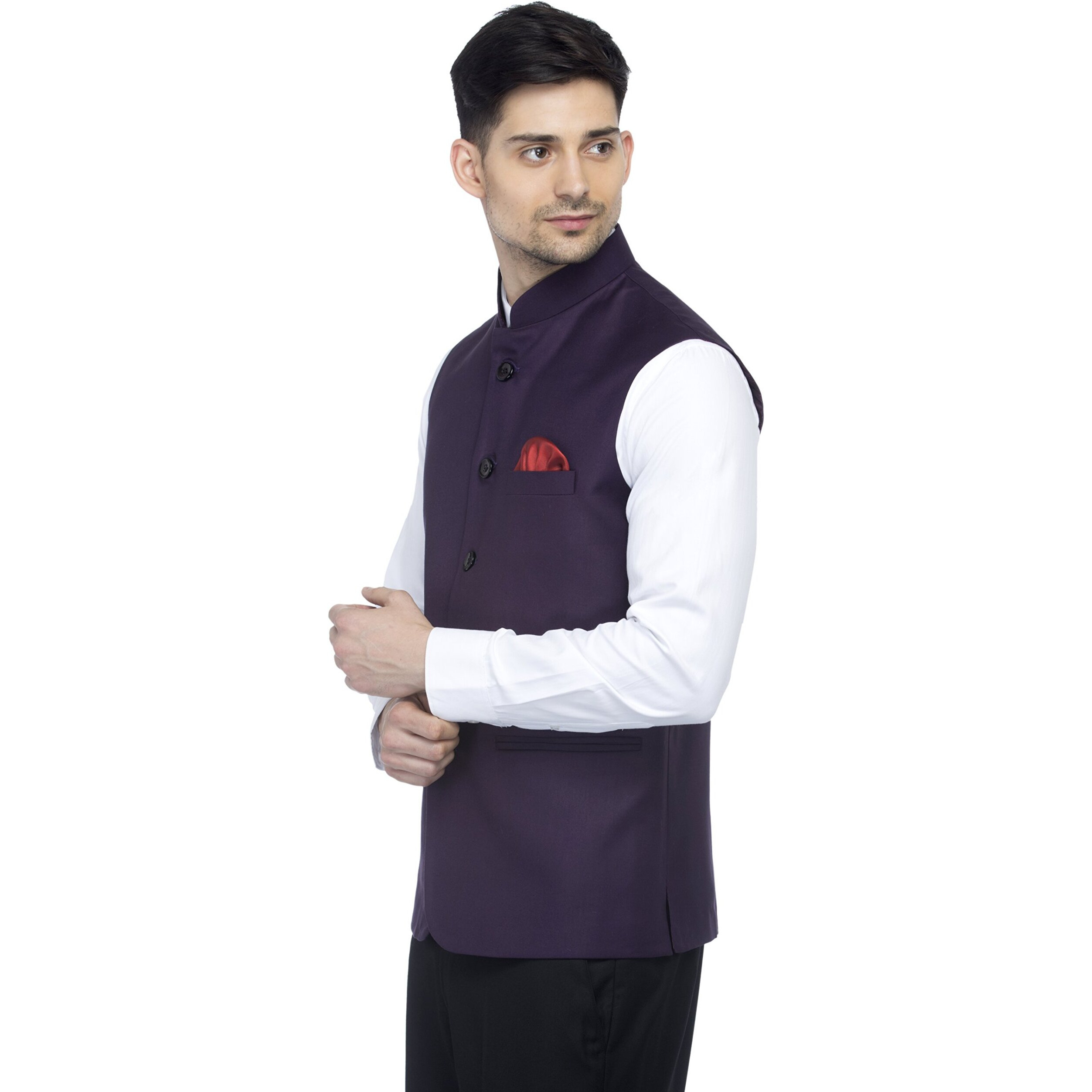 Favoroski Bandhgala Sleeveless Jackets Ethnic Men's Wear Waistcoat (Violet_38)