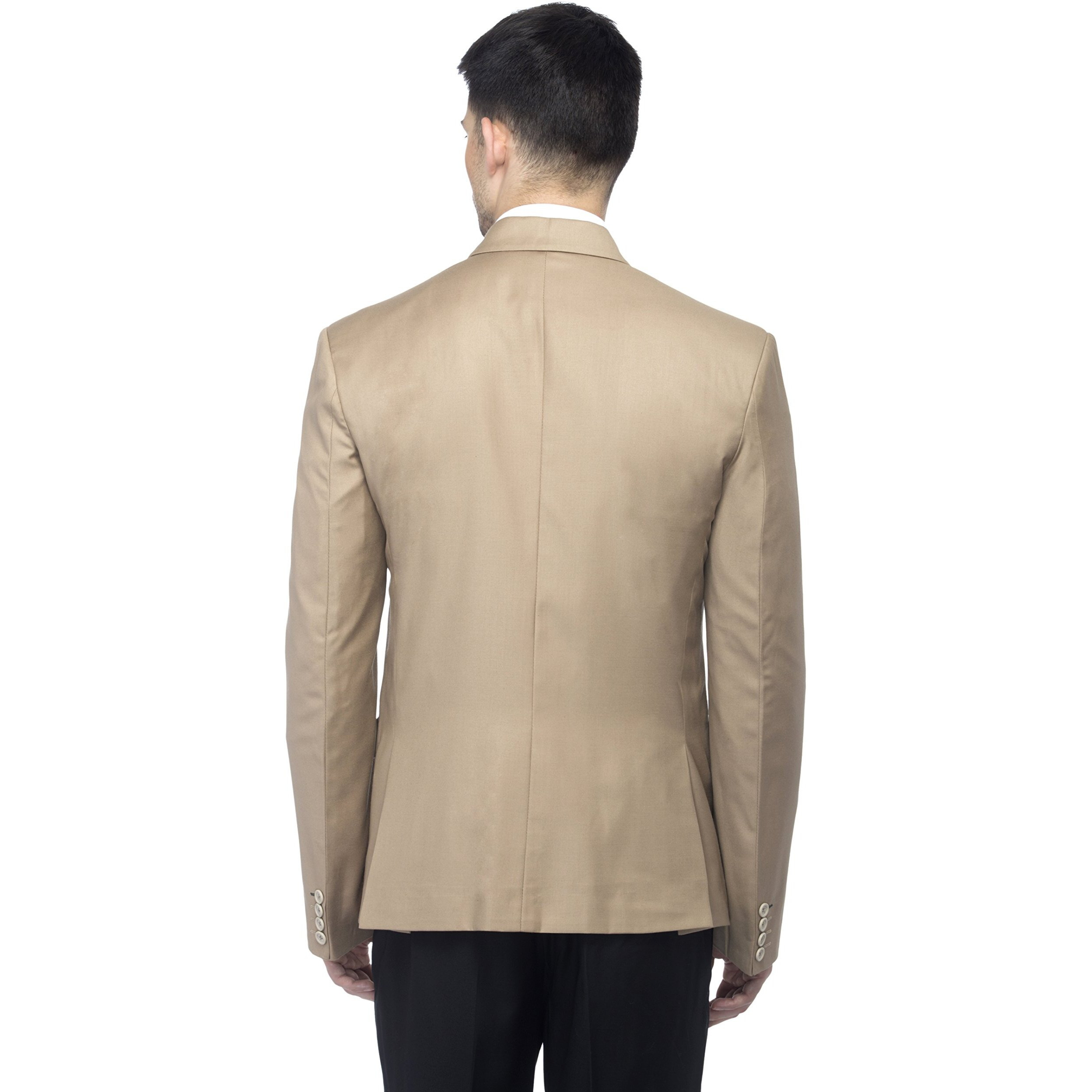 Favoroski Designer Men's Slim Fit Notch Lapel Collar Single Breasted Tuxedo Blazer, Beige Xs