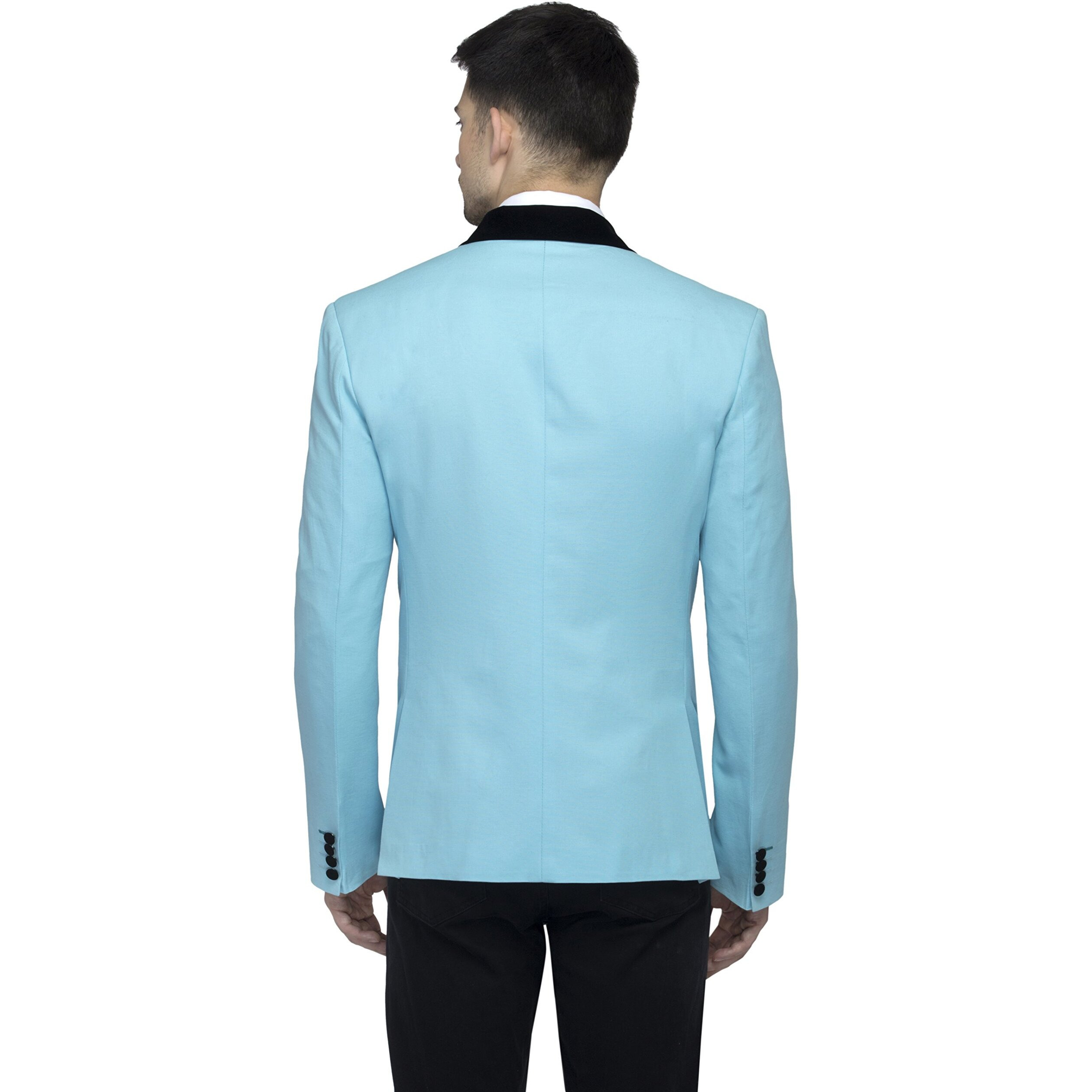 Favoroski Designer Men's Slim Fit Notch Lapel Collar Single Breasted Tuxedo Blazer, Sky Blue M