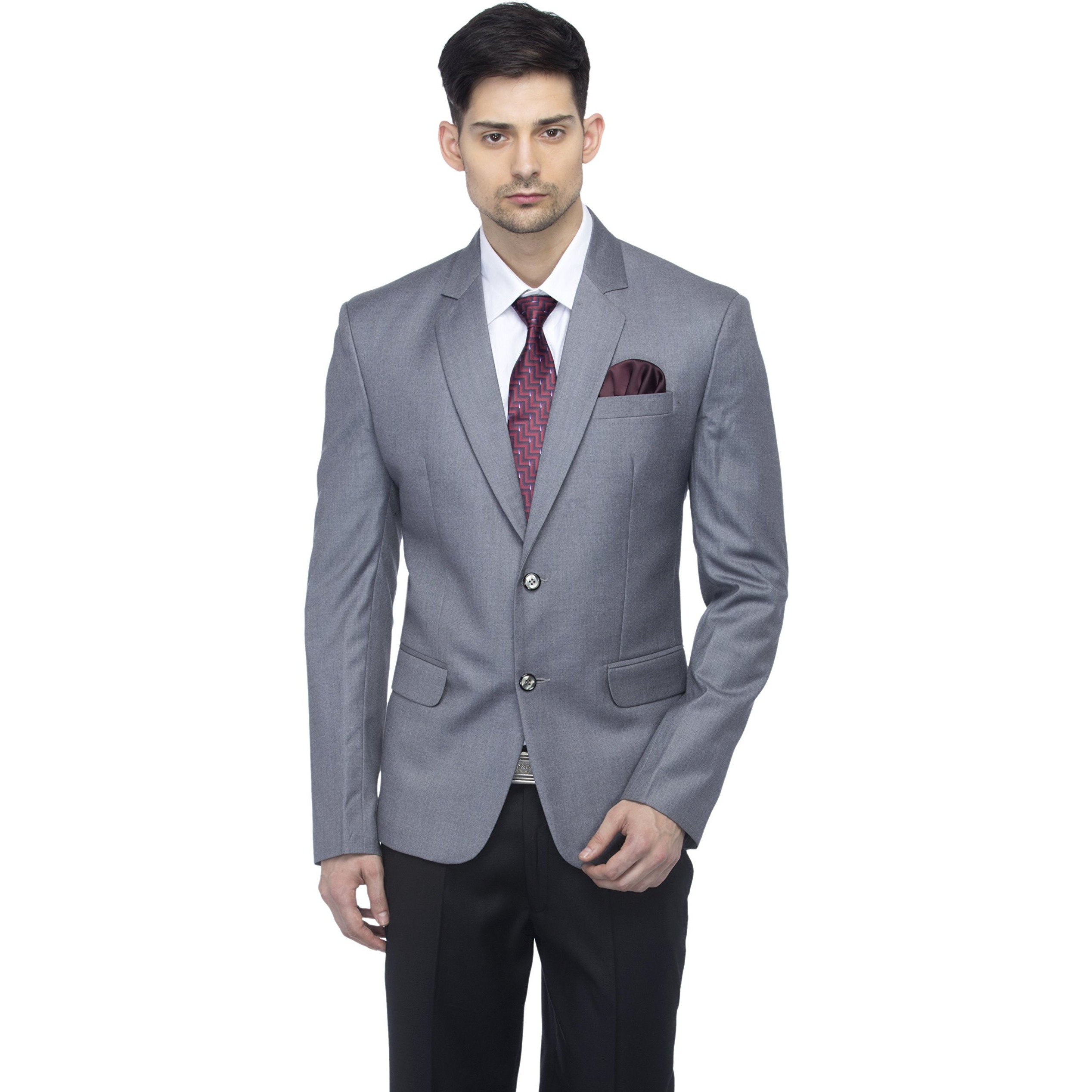 Favoroski Designer Men's Slim Fit Notch Lapel Collar Single Breasted Tuxedo Blazer, Grey Xs