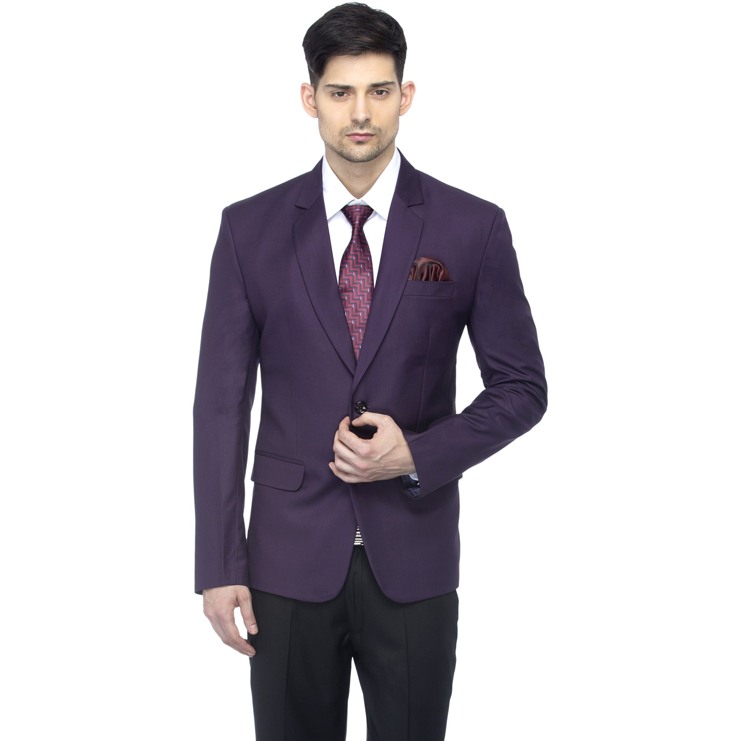 Favoroski Designer Men's Slim Fit Notch Lapel Collar Single Breasted Tuxedo Blazer, Dark Purple Xl