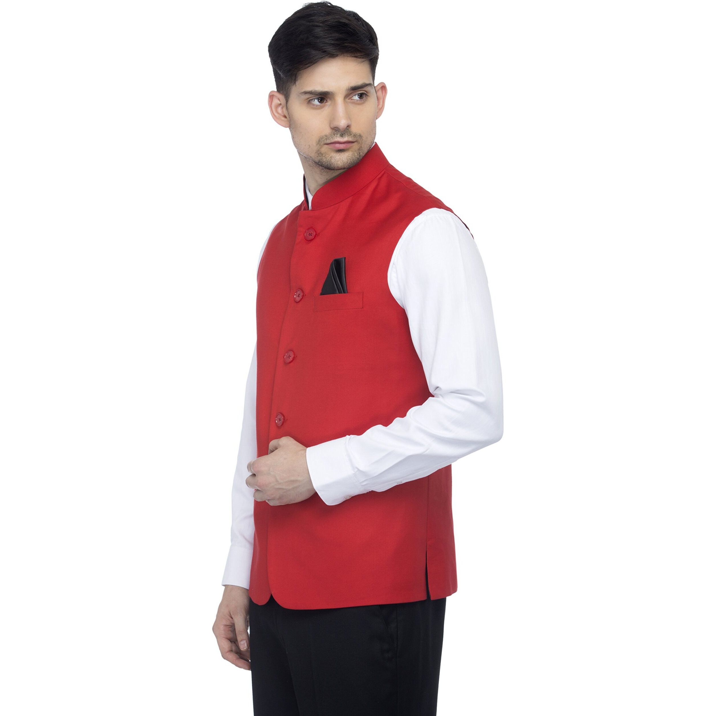 Favoroski Bandhgala Sleeveless Jackets Ethnic Men's Wear Waistcoat (Red_48)