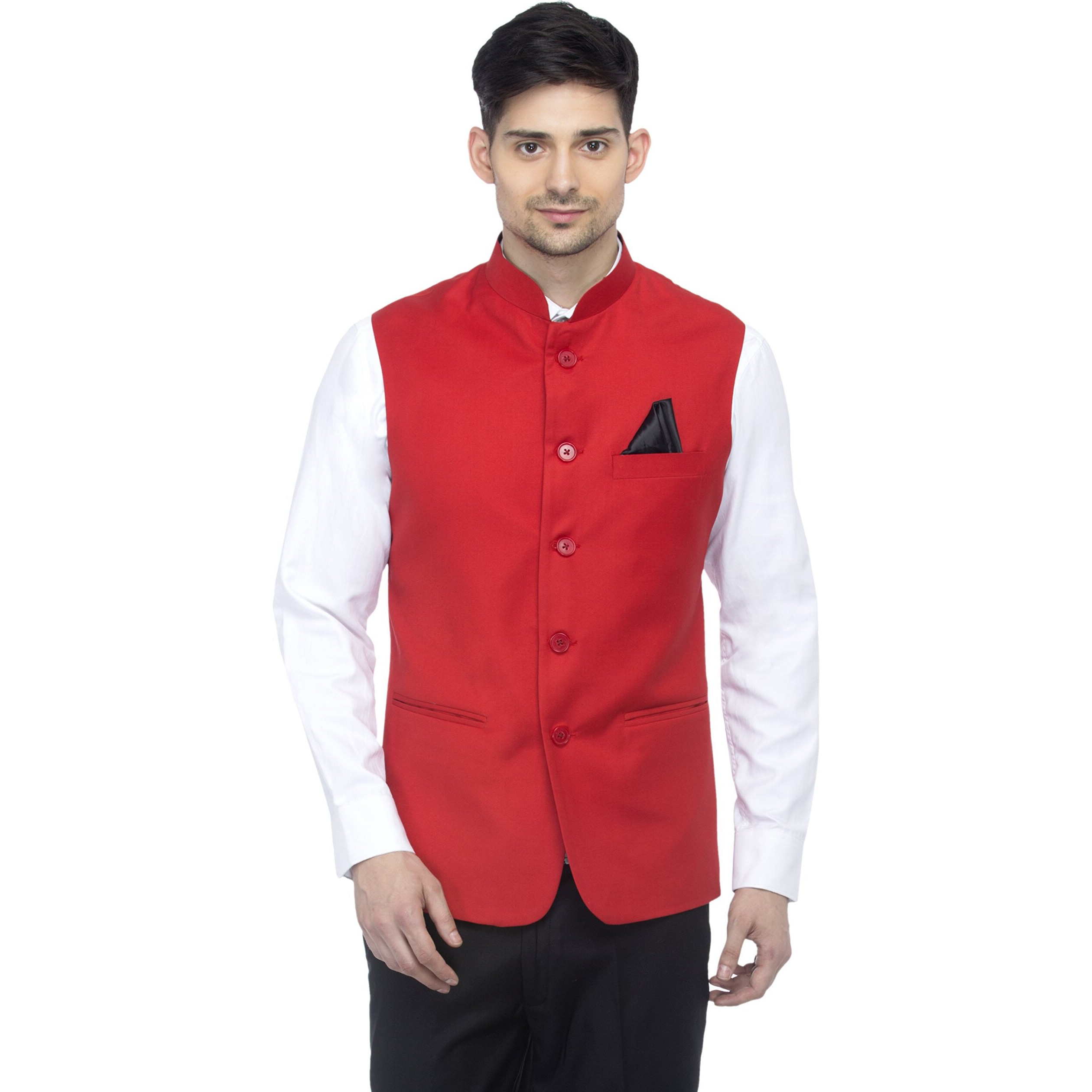 Favoroski Bandhgala Sleeveless Jackets Ethnic Men's Wear Waistcoat (Red_48)