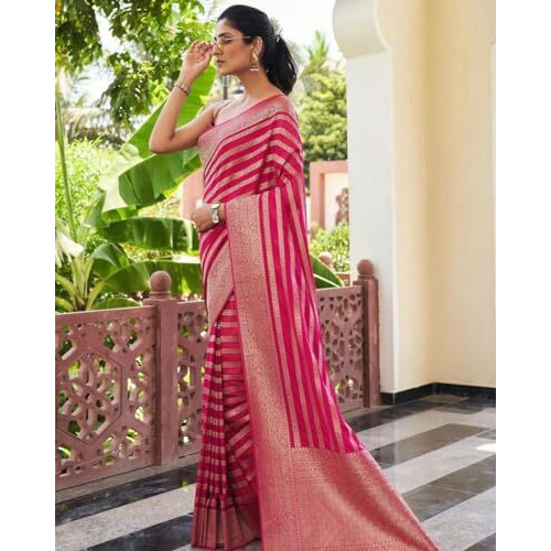 Flosive Women's Beautiful Crimson Red Kanjivaram Silk Saree With Blouse