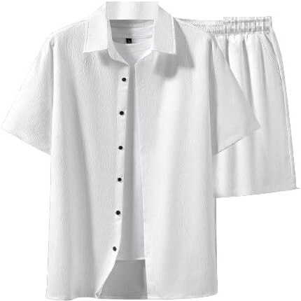 Flosive Creation Men's Popcorn Fabric Co-Ord Set (L, White)